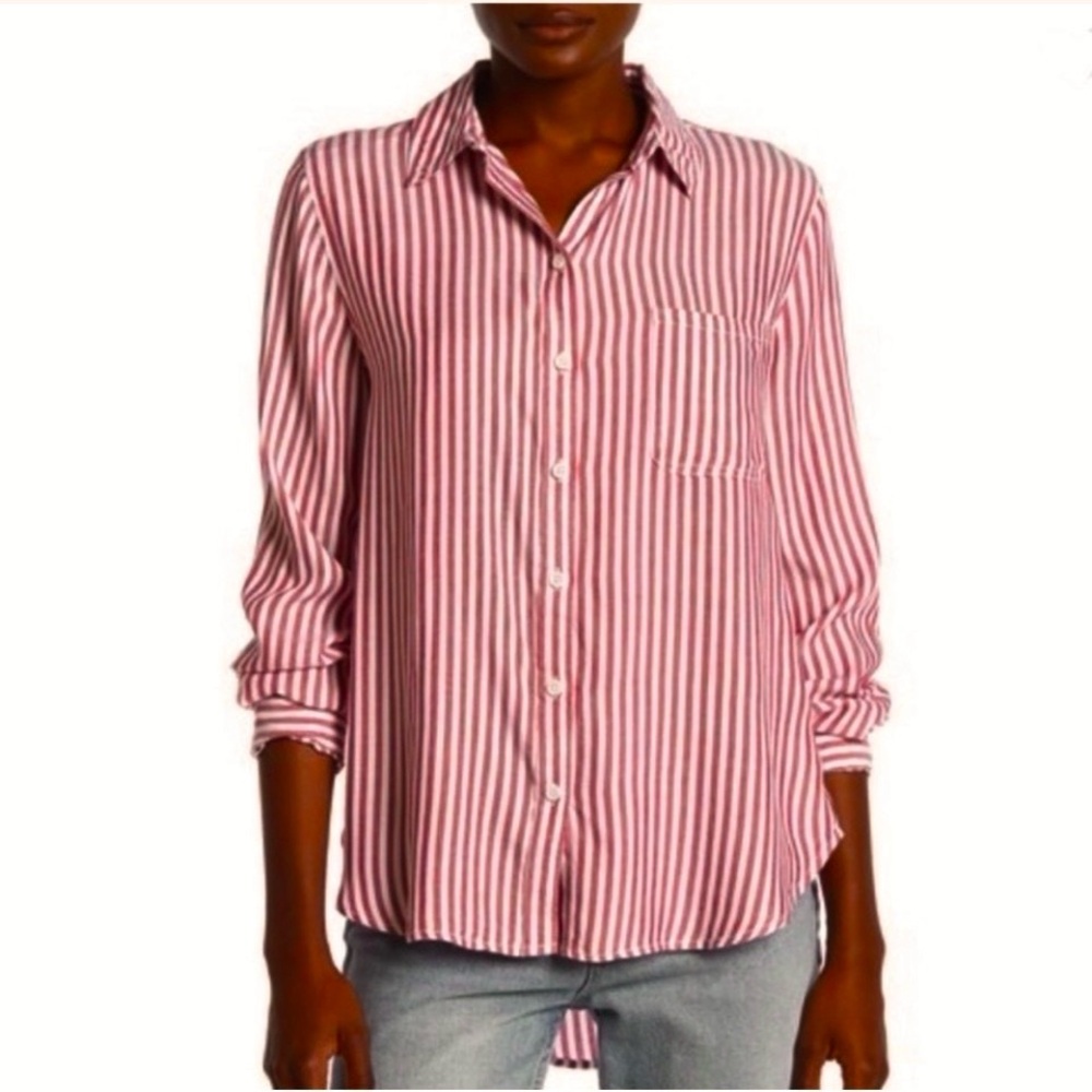 BeachLunchLounge Size 1X Red/White Stripe Button Front Shirt